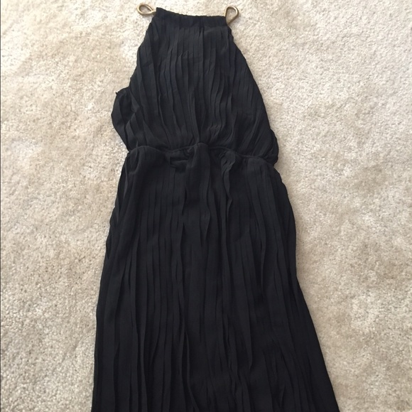 black and gold neckline tank floor length dress
