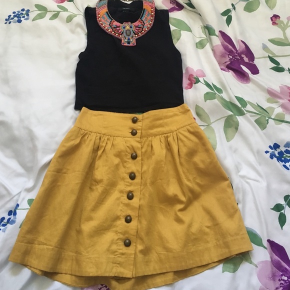 Mustard yellow button up skirt