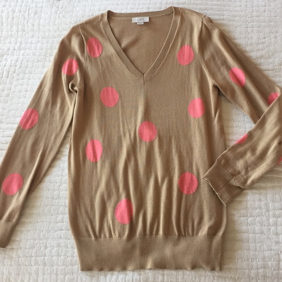 LOFT Sweaters - Camel sweater w/ coral polka dots. Worn once!