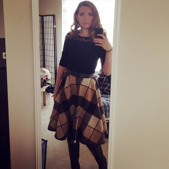 Last One RYU Full Circle Midi Skirt Wool Plaid Tan - Picture 2 of 4