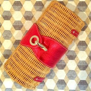 Kate Spade Wicker and Red Metallic Leather Clutch