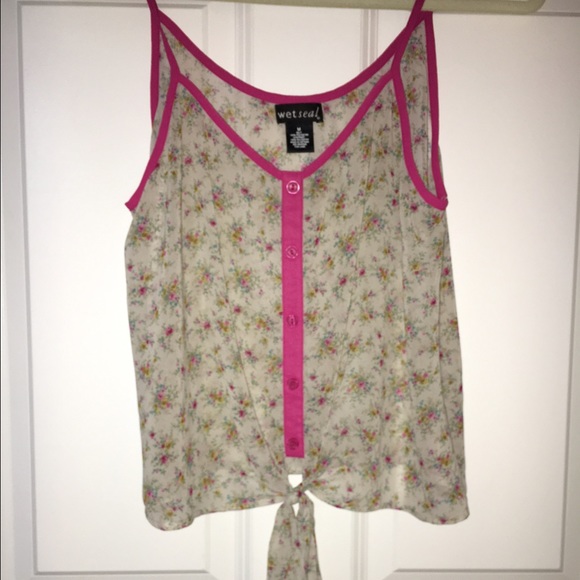 Button down, sheer floral top - Picture 1 of 2