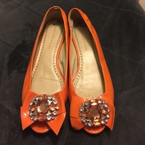 Orange Peep-toe Flats