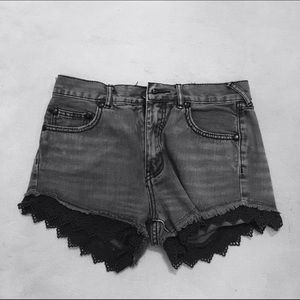 High-Rise Cut Off Lacey Denim Short