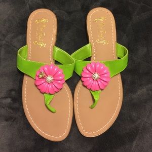 Pink flower embellished sandals