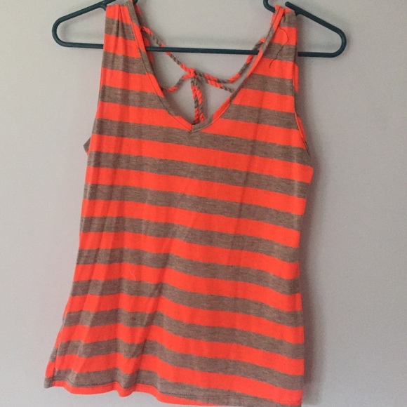 Neon orange striped tank with rope detailed back