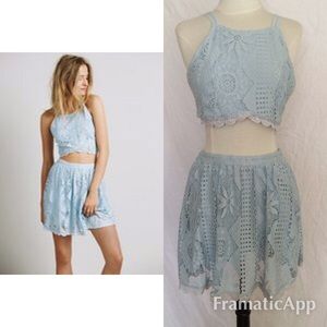 Free People Blue Lace Skirt Set