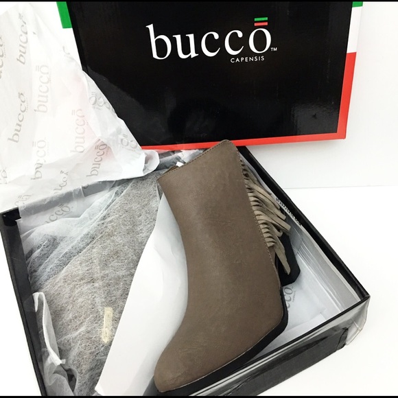 Bucco Western Chic Taupe Fringe Heeled Bootie- New - Picture 4 of 4