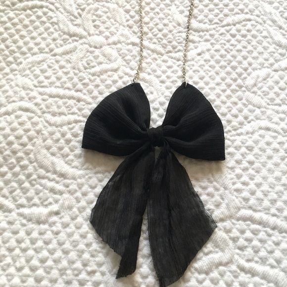 SOLD ON MERC Black Bow Necklace with Silver Chain