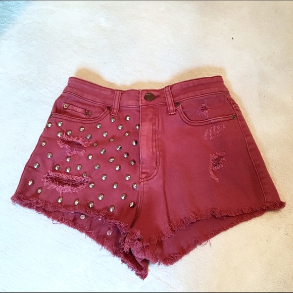Studded High-rise Cheeky Jean Shorts