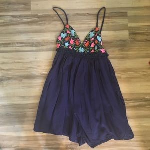LF navy blue embroidered floral romper playsuit