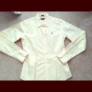 Yellow/white striped polo shirt! A favorite! 🎉❤️