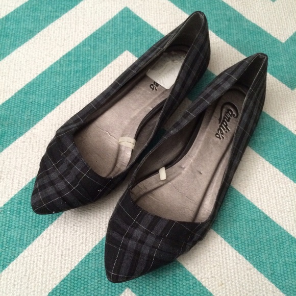 Gray/Black Candies Pointed Plaid Flats