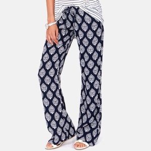 NAVY/WHITE Damask Patterned Drawstring Pants