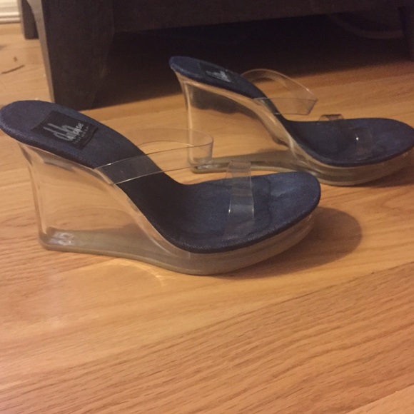 Vintage 90s Denim Clear Heel Sandals