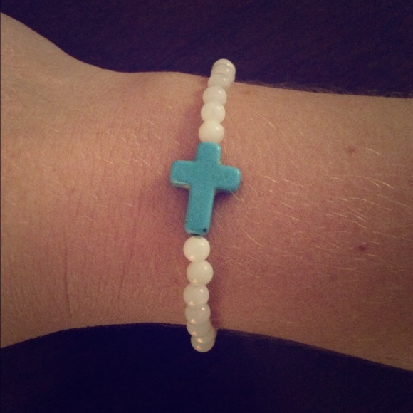 White & Teal Cross bracelet - Picture 1 of 2