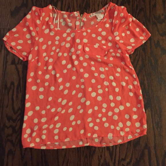 Coral and white Polka dot blouse
