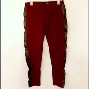 Maroon and Faux Black Leather Leggings