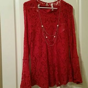 Red Lace..Long Sleeve Blouse w/cami