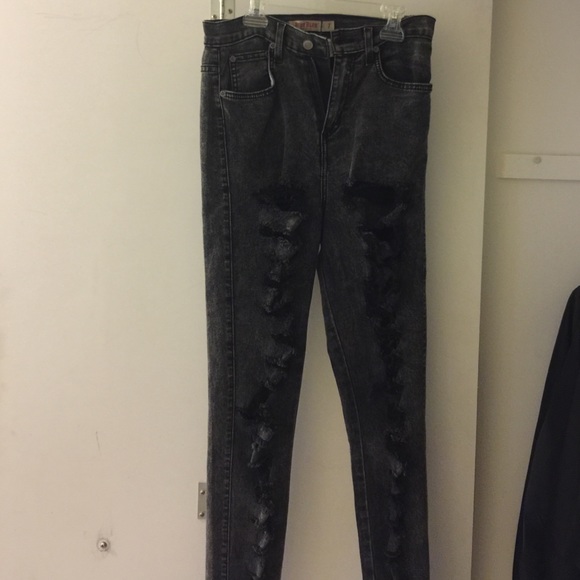 Dark grey high waisted ripped jeans