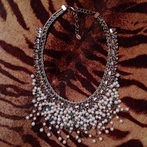 Pearl and turquoise bib necklace