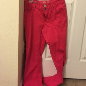 Bright pink skinny jeans