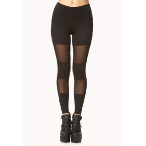 Forever 21 Velveteen Baroque Black Mesh Leggings