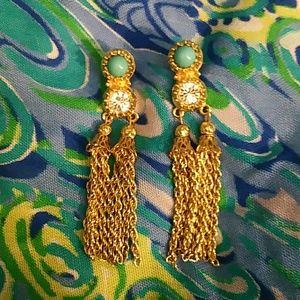 Lilly Pulitzer Blue Clear Gold Tassel Earrings