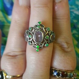 Amethyst and Opal Silver Ring
