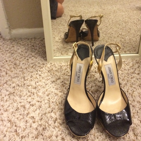 Sale! Jimmy Choo Black And Gold Python Heels 38 - image 1