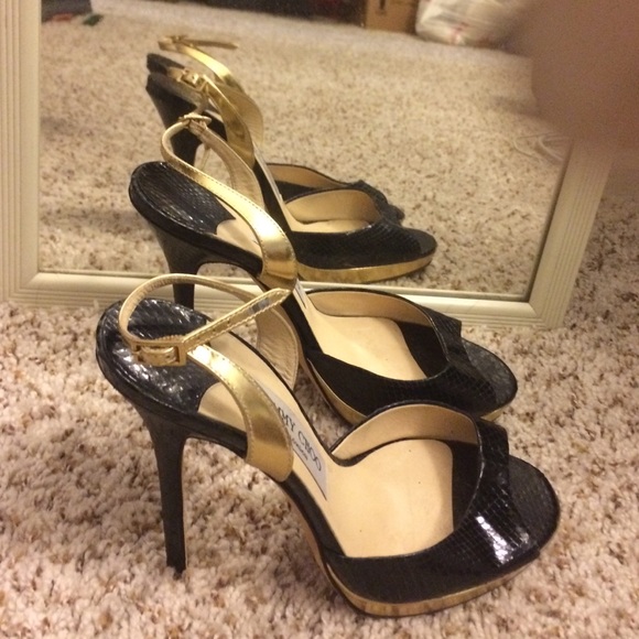 Sale! Jimmy Choo Black And Gold Python Heels 38 - image 2