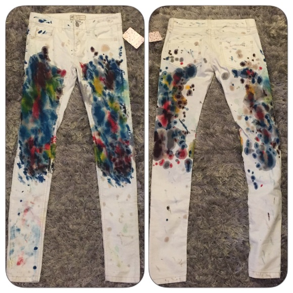 Free People Hand Painted Corduroy Pants. NWT. - Picture 2 of 2
