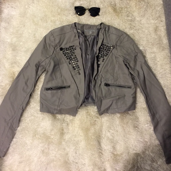Gray studded Moto Jacket, Charlotte Russe