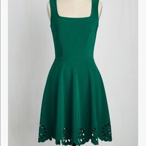 Forest green, fitted A-line dress