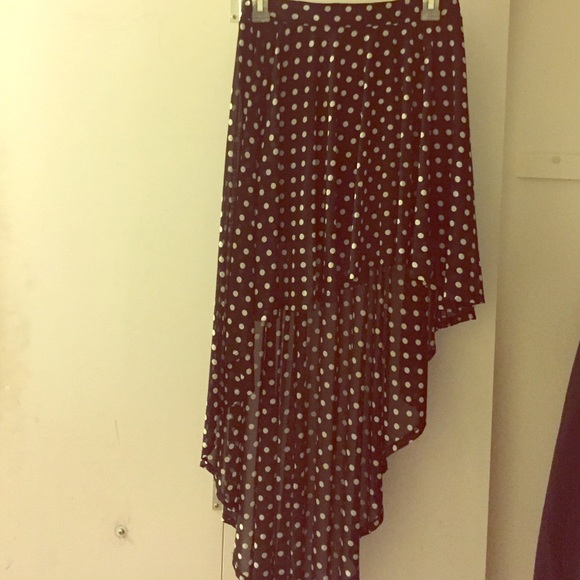 Black and white polka dot high low skirt