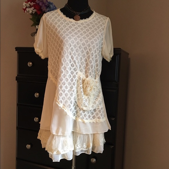 Simply Couture Cream Lace Pocket Tunic/Mini Dress