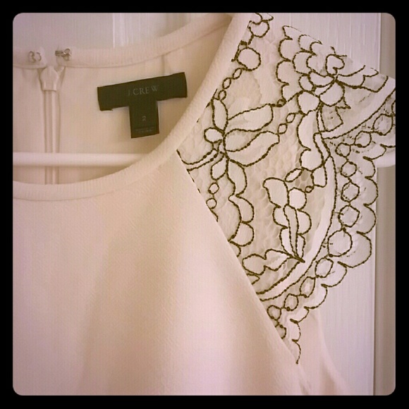 J. Crew Cream Lace Cap Sleeve Dress