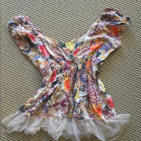 Multicolor Empire-Waist Off-Shoulder Couture Top