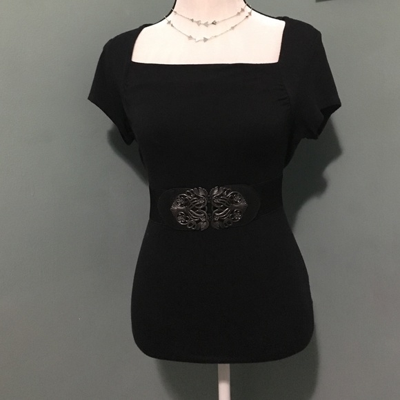 Black Stretchy Belt with Metal Hardware Detail