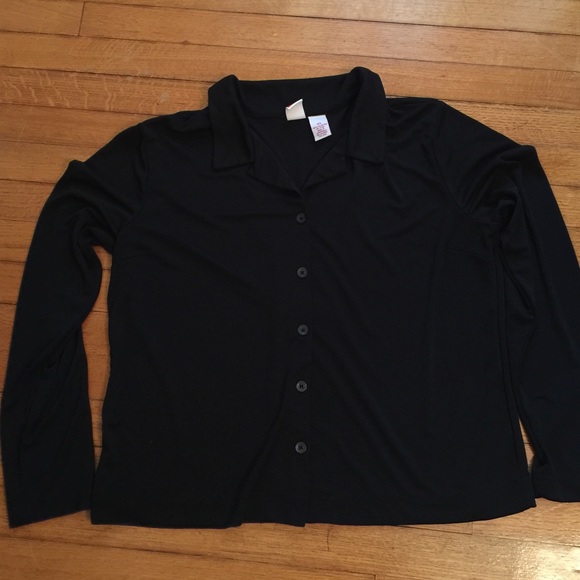 Black, silky, long sleeve shirt. XL