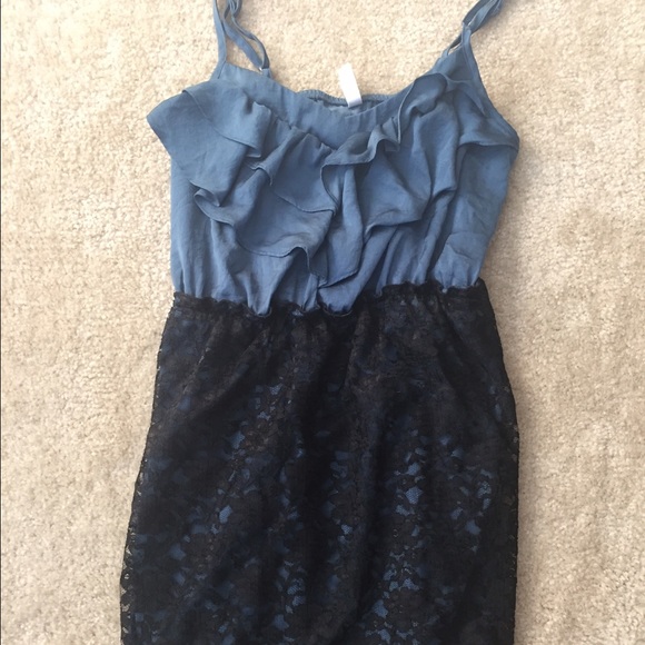 Blue and black lace micro dress