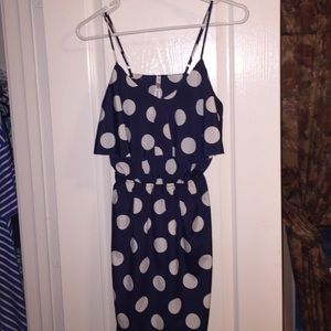 White and navy polka dot dress