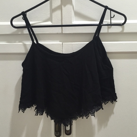 Black lace trim Crop Top