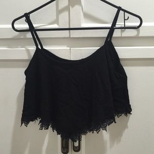 Black lace trim Crop Top