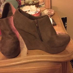 Taupe suede wedges