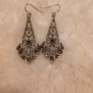 Chocolate gem detailed metal earrings