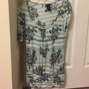 Blue stripe and flower pattern shirt