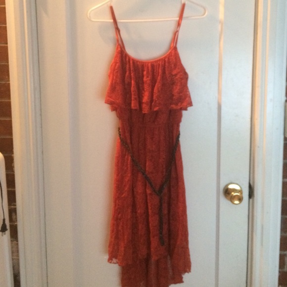 Red floral print dress