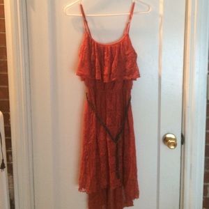 Red floral print dress