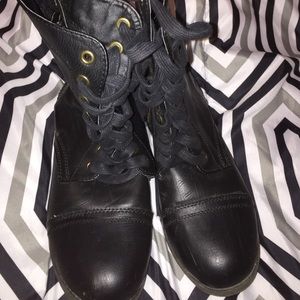 black combat boots.